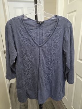 Papa Vancouver 100% Cotton V-Neck With Embroidered Tunic Top